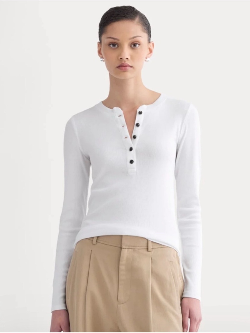 New Everlane THE LUXE RIB HENLEY in White Size XS